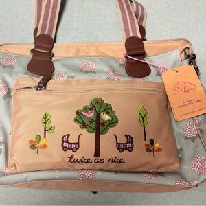 Cream and Sea foam Green Diaper Bag